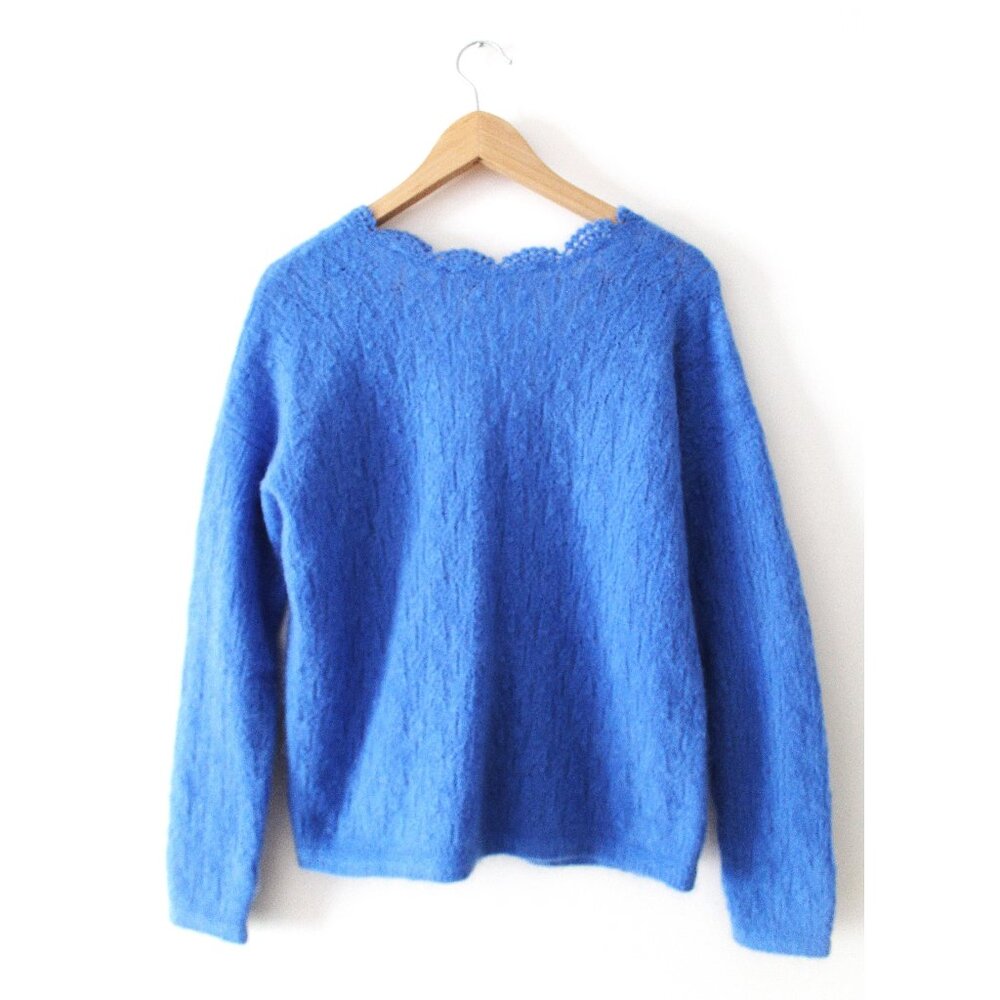 Sézane Anaelle Cardigan / Small / Blue Kid Mohair Wool Crochet Finish - Picture 5 of 10